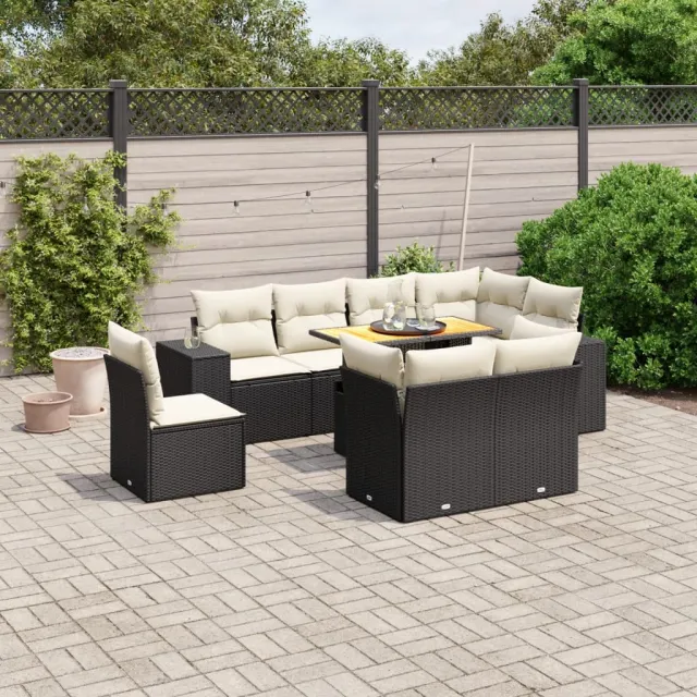 vidaXL 9-delige Loungeset met kussens poly rattan zwart, foto 2