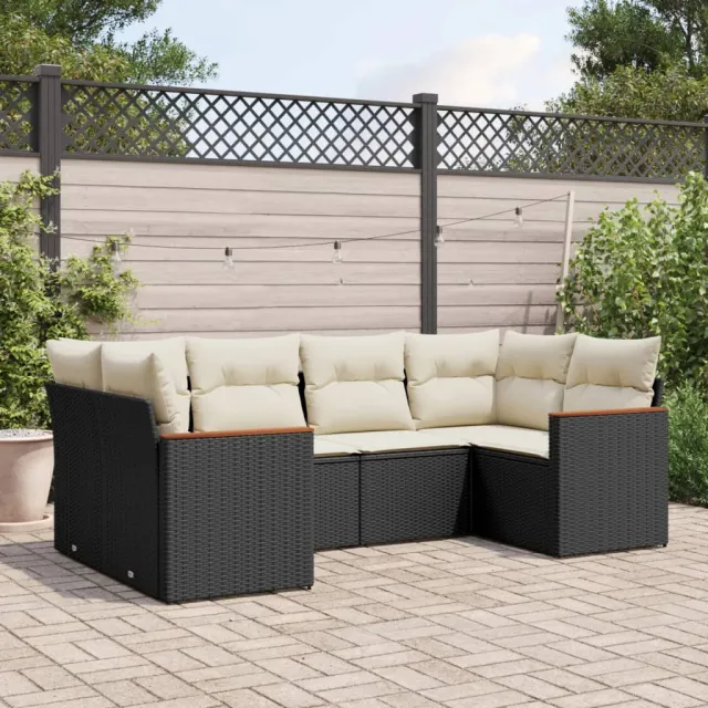 vidaXL 6-delige Loungeset met kussens poly rattan zwart, foto 2