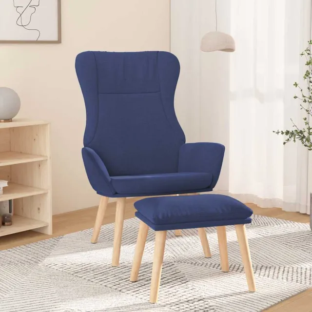 vidaXL Relaxstoel met voetenbank stof blauw
