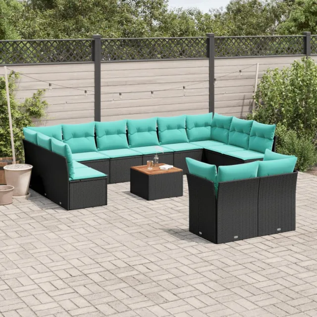 vidaXL 13-delige Loungeset met kussens poly rattan zwart, foto 2
