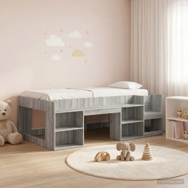 vidaXL Jeugd bedframe met opbergruimte Grijs Sonoma 80 x 200 cm