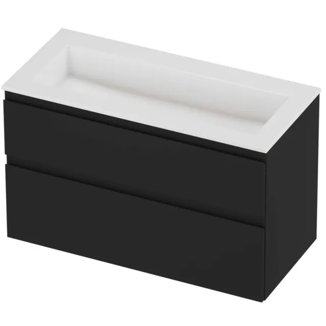 Proline Aristo Badmeubelset Polystone Elegant Zonder Kraangat 100x46x62 cm Glans Wit Mat Zwart