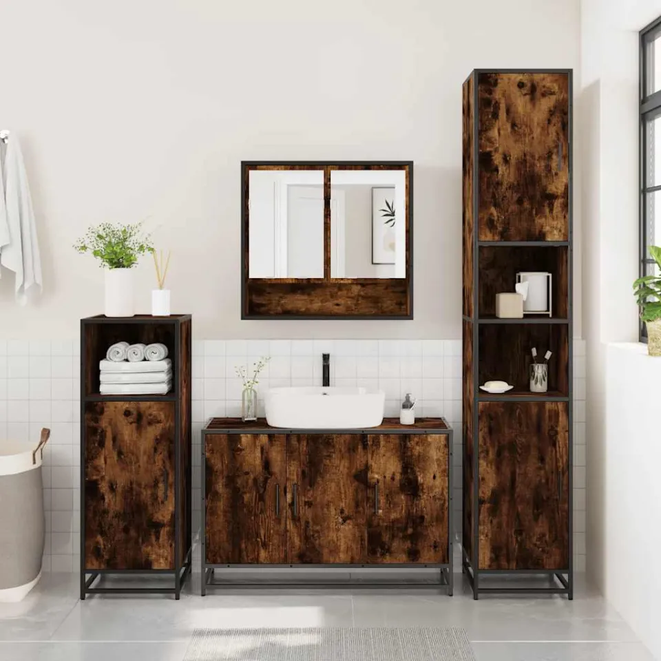 vidaXL 3-delige Badkamermeubelset bewerkt hout gerookt eikenkleurig, foto 2