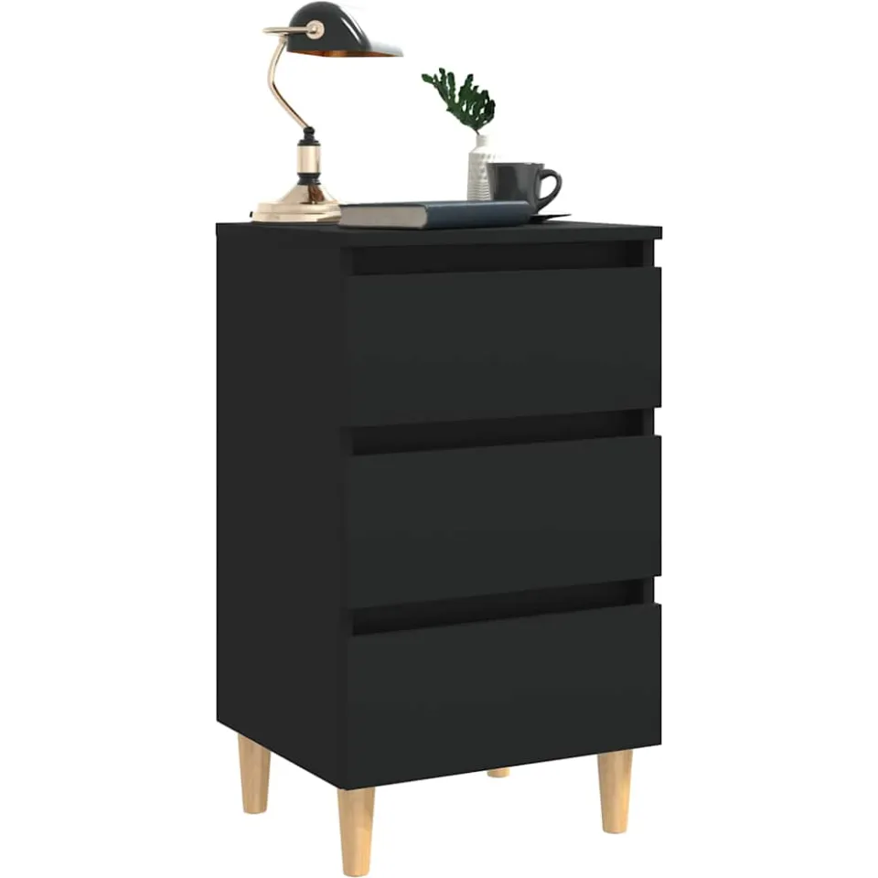 vidaXL Nachtkastje met massief houten poten 40x35x69 cm zwart