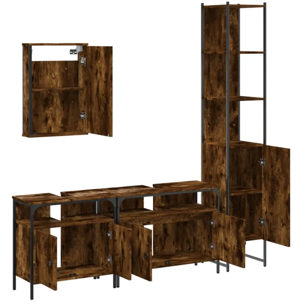 vidaXL 4-delige Badkamermeubelset bewerkt hout gerookt eikenkleurig, foto 3