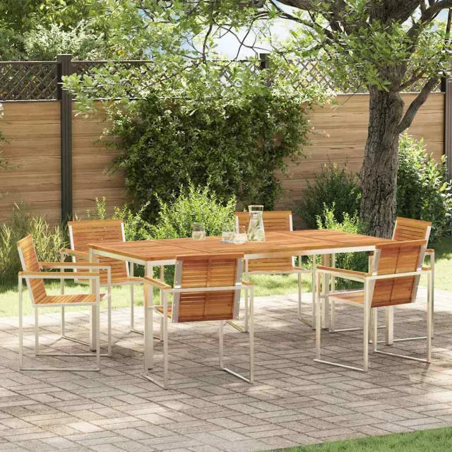 vidaXL Tuin eettafelset 7 st Massief acaciahout en roestvrij staal, foto 2