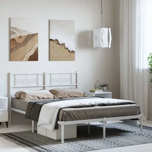 vidaXL Bedframe met hoofdbord metaal wit 150x200 cm