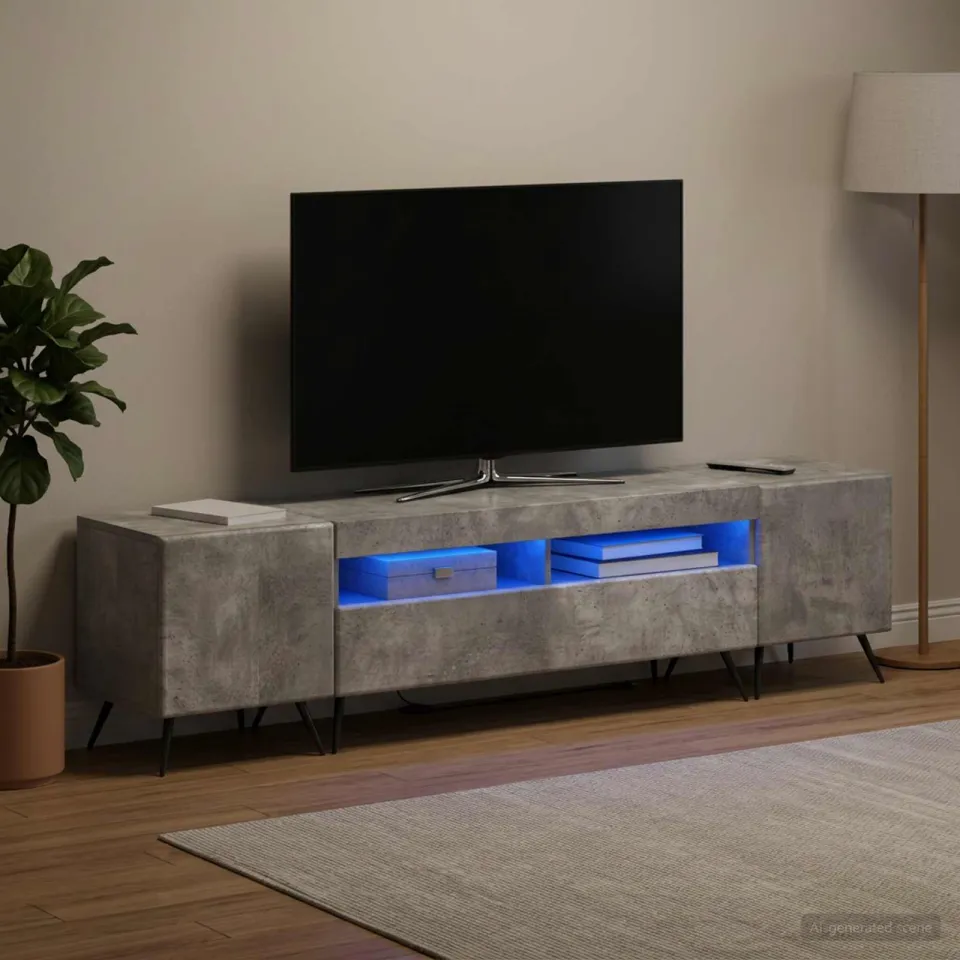 vidaXL LED tv-meubel BREDA 3 st Betongrijs Bewerkt hout grijs, foto 3