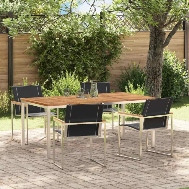 vidaXL Tuin eettafelset 5 st Massief acaciahout en roestvrij staal Bruin