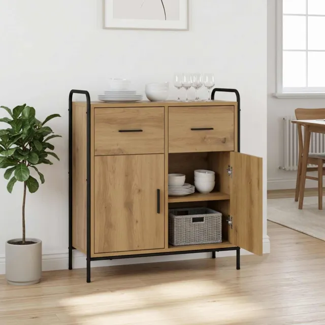 vidaXL Dressoir Artisanaal eiken 97 x 33 x 81 cm Bewerkt hout Bruin
