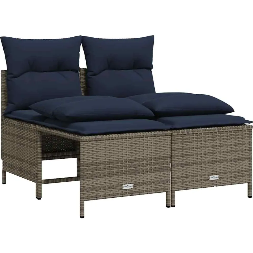 vidaXL 4-delige tuinbankset met kussens, grijs polyrotan, foto 3