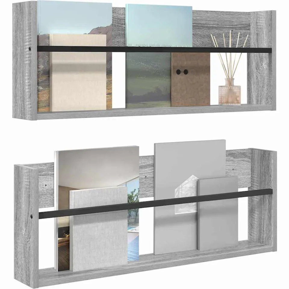 vidaXL Tijdschrift Rek 2 st Grijs Sonoma 80 x 12 x 30 cm Bewerkt hout
