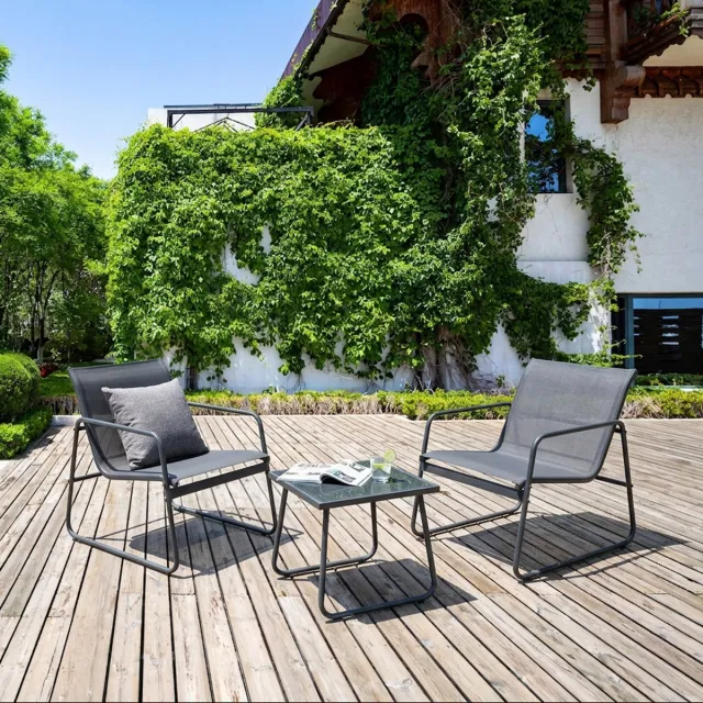 Urban Living "CALA ROSSA" 2-zits tuinset met 2 fauteuils en tafel - fauteuils 57 x 74 x H76 cm, tafel 45 x 45 x H41 cm. Grijs, antraciet en zwart