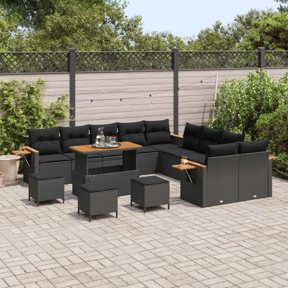 vidaXL Tuinbankenset 14 st Zwart poly rattan, foto 3