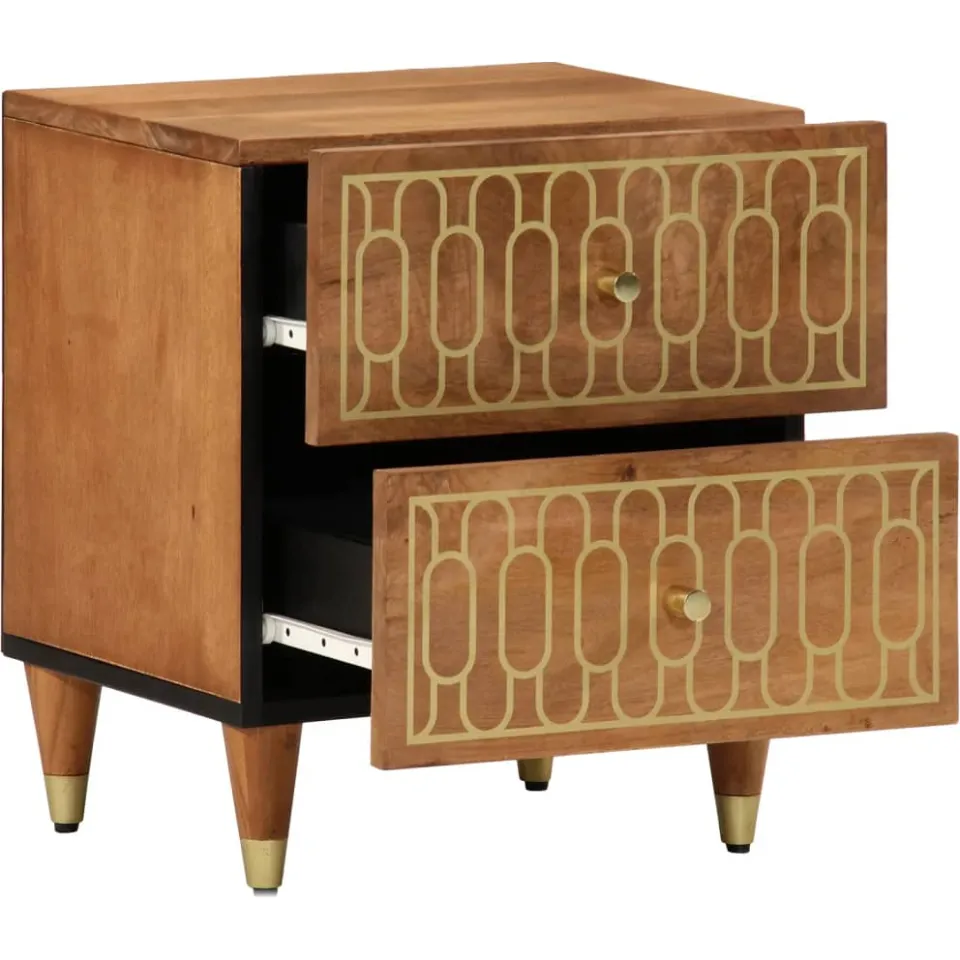 vidaXL Nachtkastjes 2 st 40x33x46 cm massief mangohout bruin, foto 3