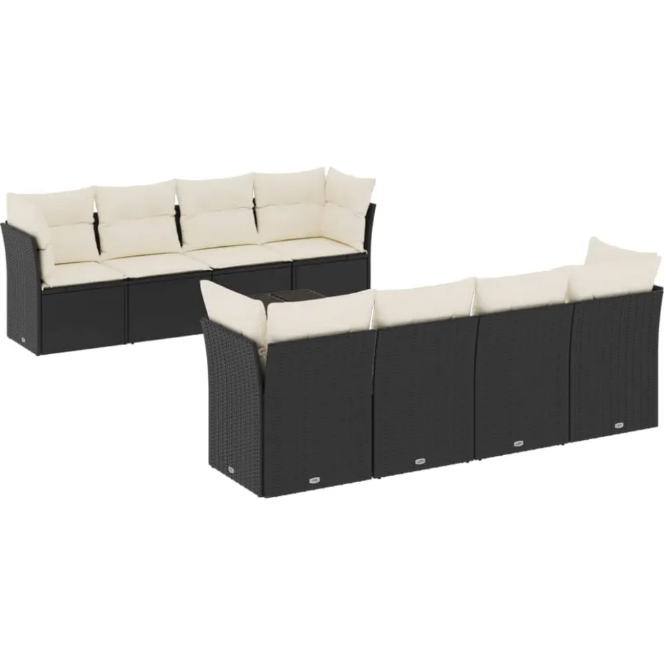 vidaXL 9-delige Loungeset met kussens poly rattan zwart, foto 3