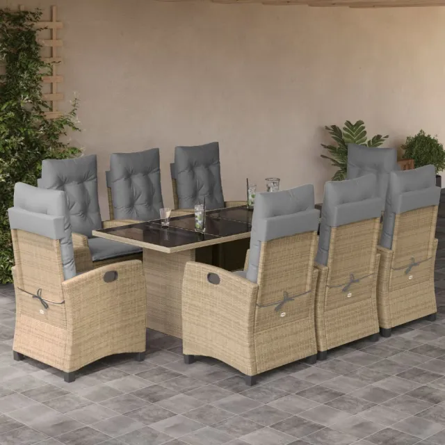 vidaXL 9-delige Tuinset met kussens poly rattan gemengd beige, foto 2