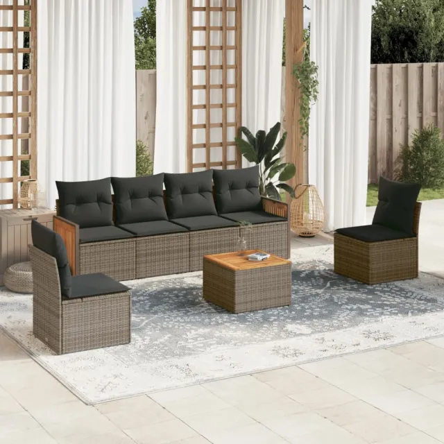vidaXL 7-delige Loungeset met kussens poly rattan grijs, foto 2