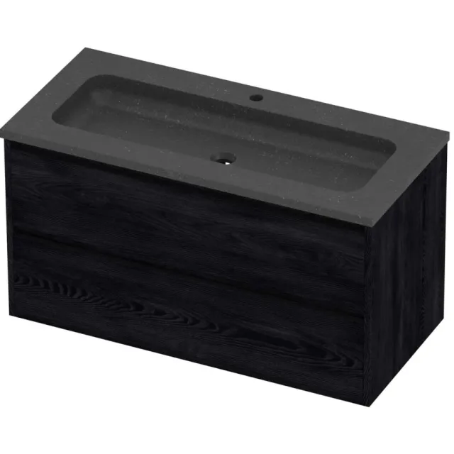 Proline Rollo Badmeubelset Hardsteen Elegant In Kader 100x46x54 cm Blue Stone Black Oak Eiken