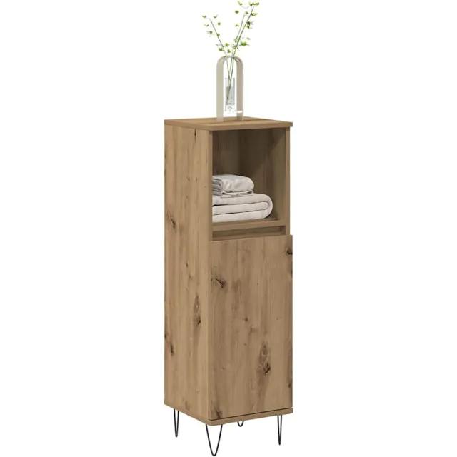 vidaXL Badkamerkast 30x30x100 cm bewerkt hout artisanaal eikenkleurig Bruin