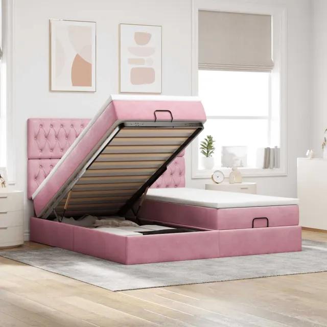 vidaXL Ottoman bed met matrassen 180x200cm fluweel roze