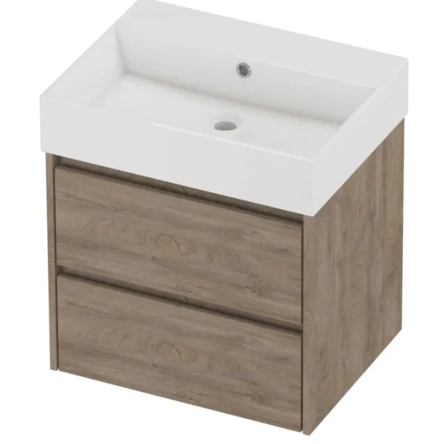 Proline Zara Badmeubelset Porselein Loft Zonder Kraangat Symmetrisch 60x46x65 cm Glans Wit Raw Oak Eiken