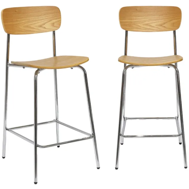 sweeek 2 vintage barkrukken multiplex met houtfineer en metalen poten l 42,5 x b 50 x h 94cm - toby Verchroomd