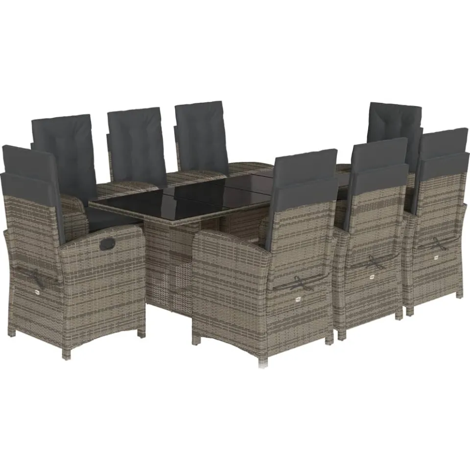 vidaXL 9-delige Tuinset met kussens poly rattan grijs, foto 3