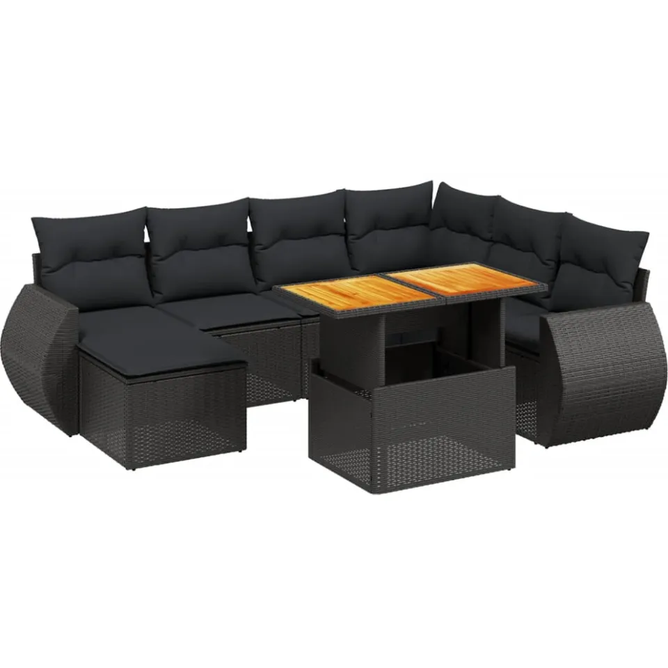 vidaXL 8-delige Loungeset met kussens poly rattan zwart