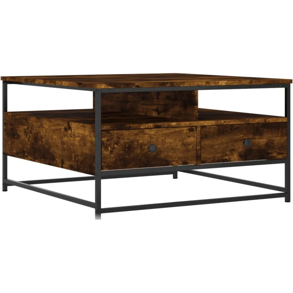 vidaXL Salontafel 80x80x45 cm bewerkt hout gerookt eikenkleurig, foto 3