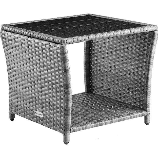 Casaria Polyrattan Bijzettafel - WPC Tafelblad 45x45x40cm – Grijs