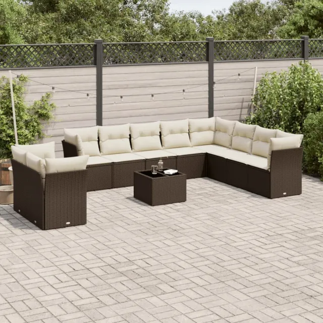 vidaXL 11-delige Loungeset met kussens poly rattan bruin, foto 2
