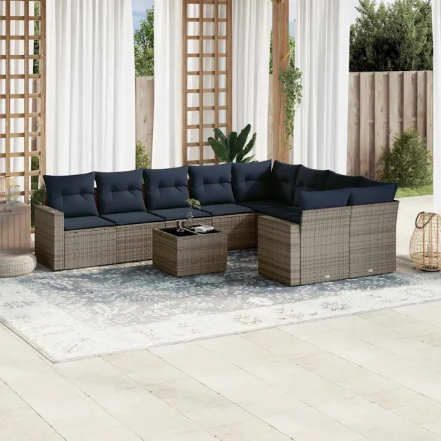 vidaXL 10-delige Loungeset met kussens poly rattan grijs, foto 2
