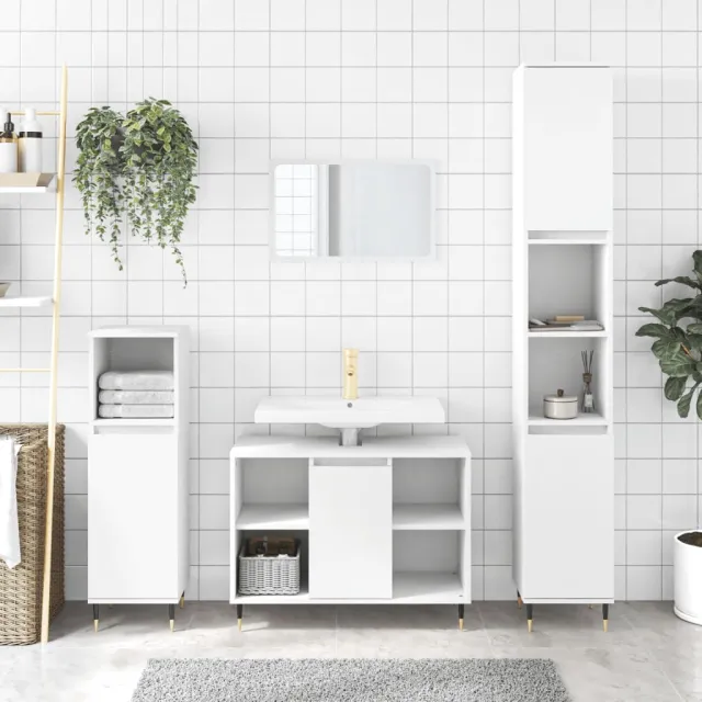 vidaXL 3-delige Badkamermeubelset bewerkt hout wit, foto 2