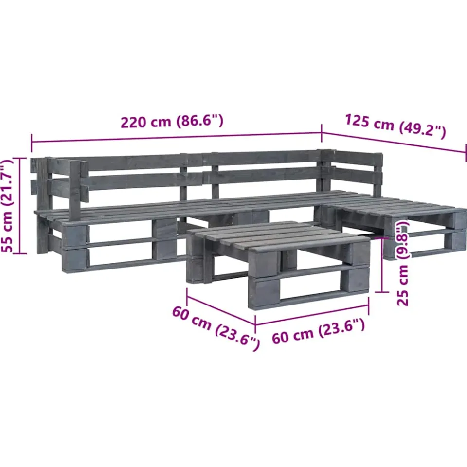 vidaXL 4-delige Loungeset pallet hout grijs, foto 3