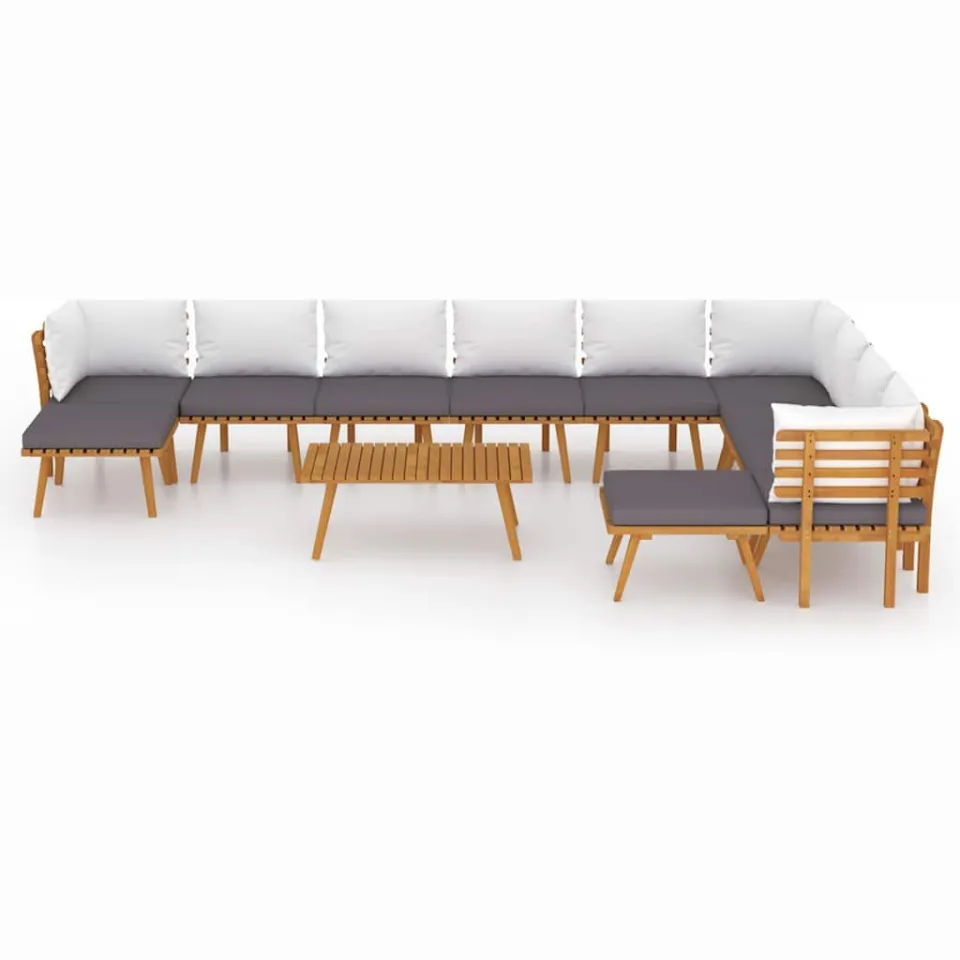 vidaXL 12-delige Loungeset met kussens massief acaciahout bruin, foto 3