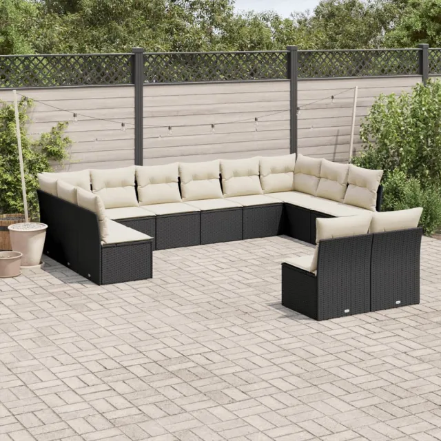 vidaXL 12-delige Loungeset met kussens poly rattan zwart, foto 2