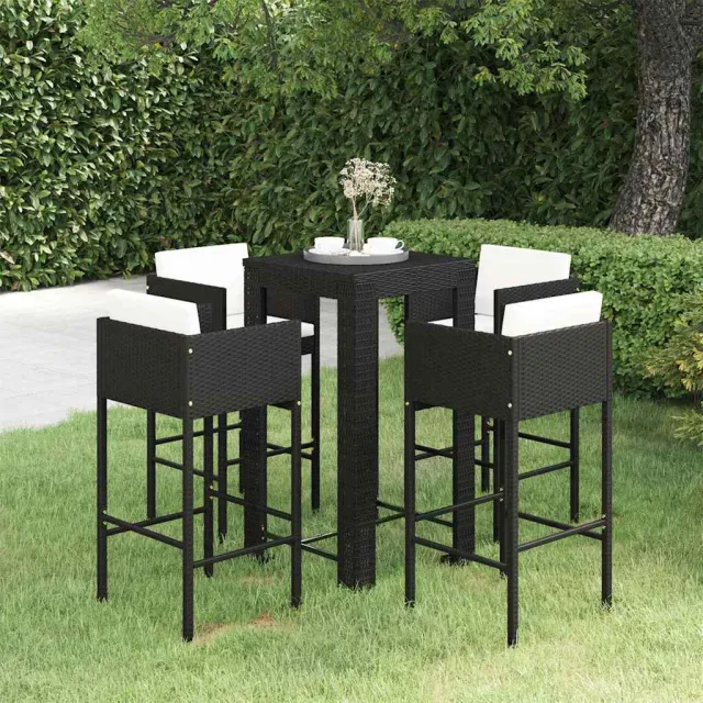vidaXL 5-delige Tuinbarset met kussens poly rattan zwart, foto 2