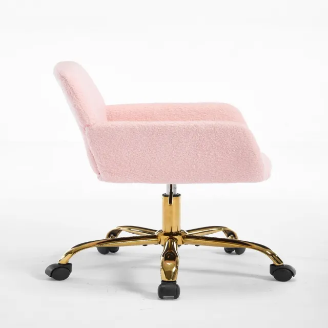 Ropilly Lichtroze nepbont bureaustoel - In hoogte verstelbare bureaustoel - 360 graden draaibaar - Ergonomisch - 120 kg - Slaapkamer - 59x46x79 cm - Roze