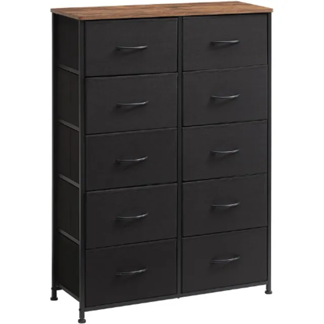 somdot Ladekast Met Stoffen Lades - Dressoir Met Stalen Frame - Opbergkast Met 6 Lades - Slaapkamer En Woonkamer Kast - Zwart