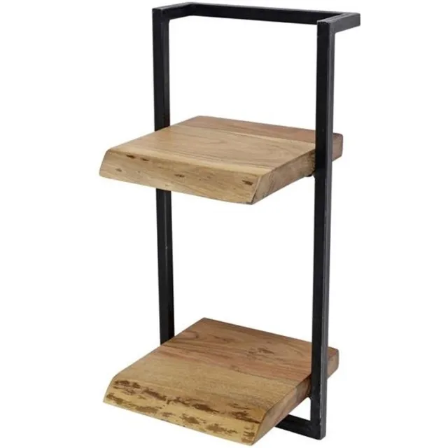 Industrieel In Huis Houten Wandplank Industrieel met 2 Planken - Muurplankje Zwevend (30x65 cm) - Wandplank Kinderkamer - Houten Muurplank Industrieel met Metaal - Zwevende Wandplank/ Boekenplank - Nachtkastje - Wandplanken Bruin