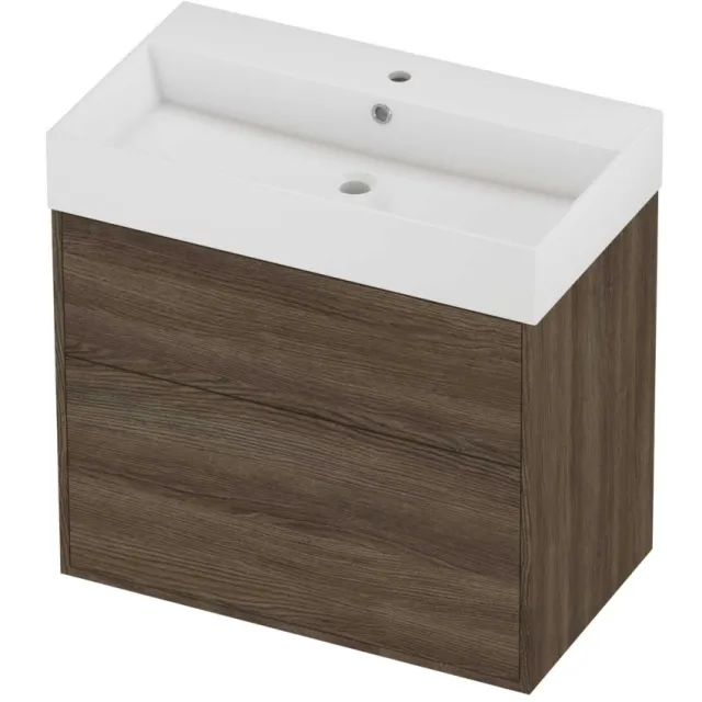 Proline Zara Badmeubelset Porselein Loft 1 Kraangat Voor Grepen 80x46x78 cm Glans Wit Vital Oak Eiken
