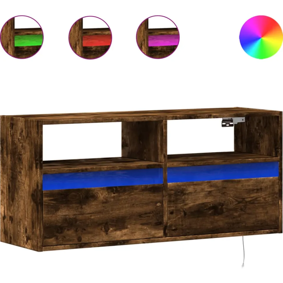 vidaXL Tv-wandmeubel met LED-verlichting 100x31x45 cm gerookt eiken, foto 3
