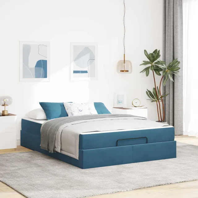 vidaXL Bedframe met matras 2 st Blauw Fluweel