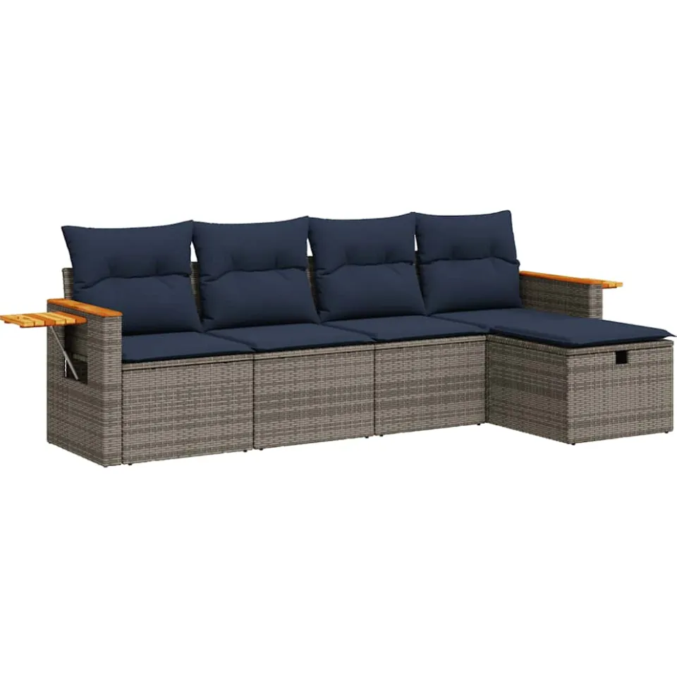 vidaXL 5-delige Loungeset met kussens poly rattan grijs, foto 3