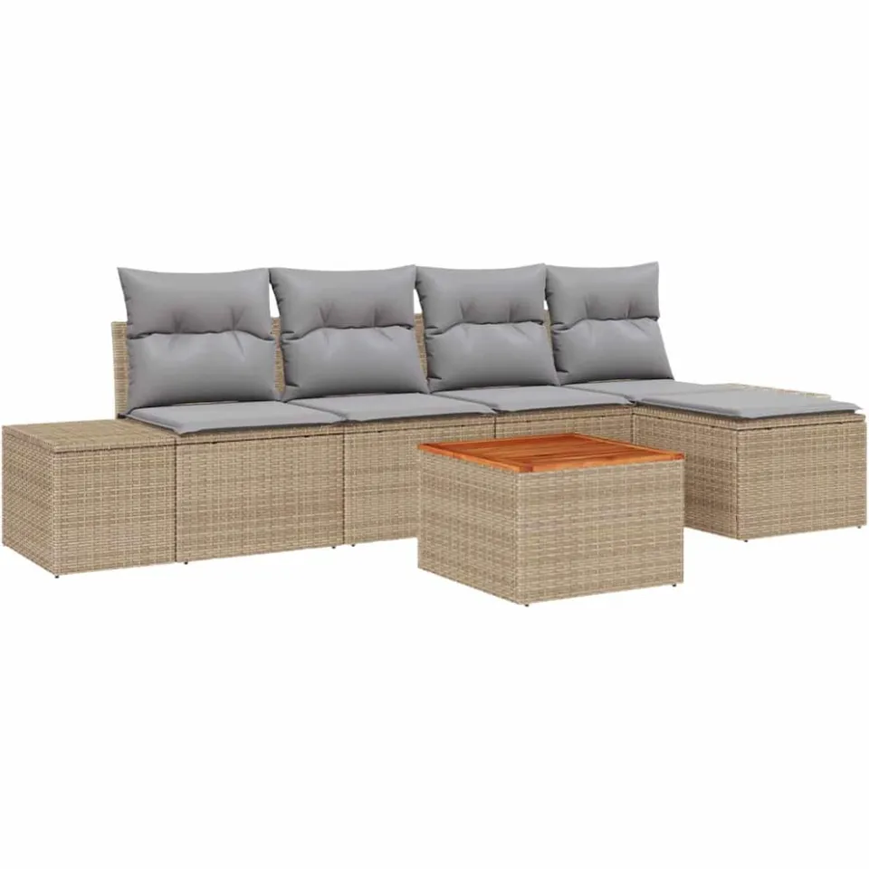 vidaXL Tuinbankenset 6 st Beige poly rattan