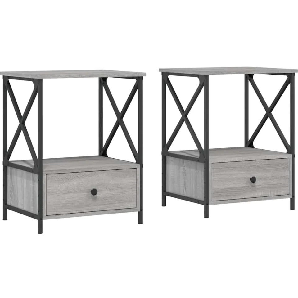 vidaXL Nachtkastjes 2 st 50x41x65 cm bewerkt hout grijs sonoma eiken, foto 3