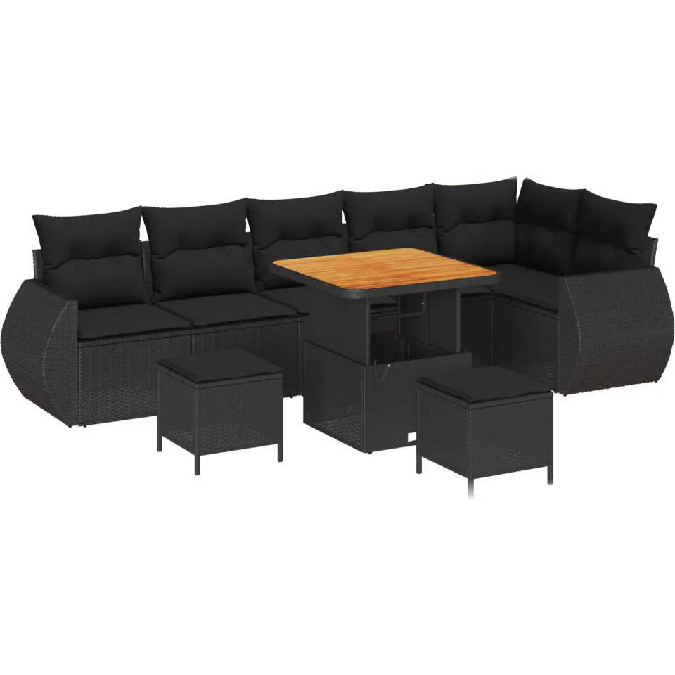 vidaXL Tuinbankenset 9 st Zwart poly rattan, foto 4