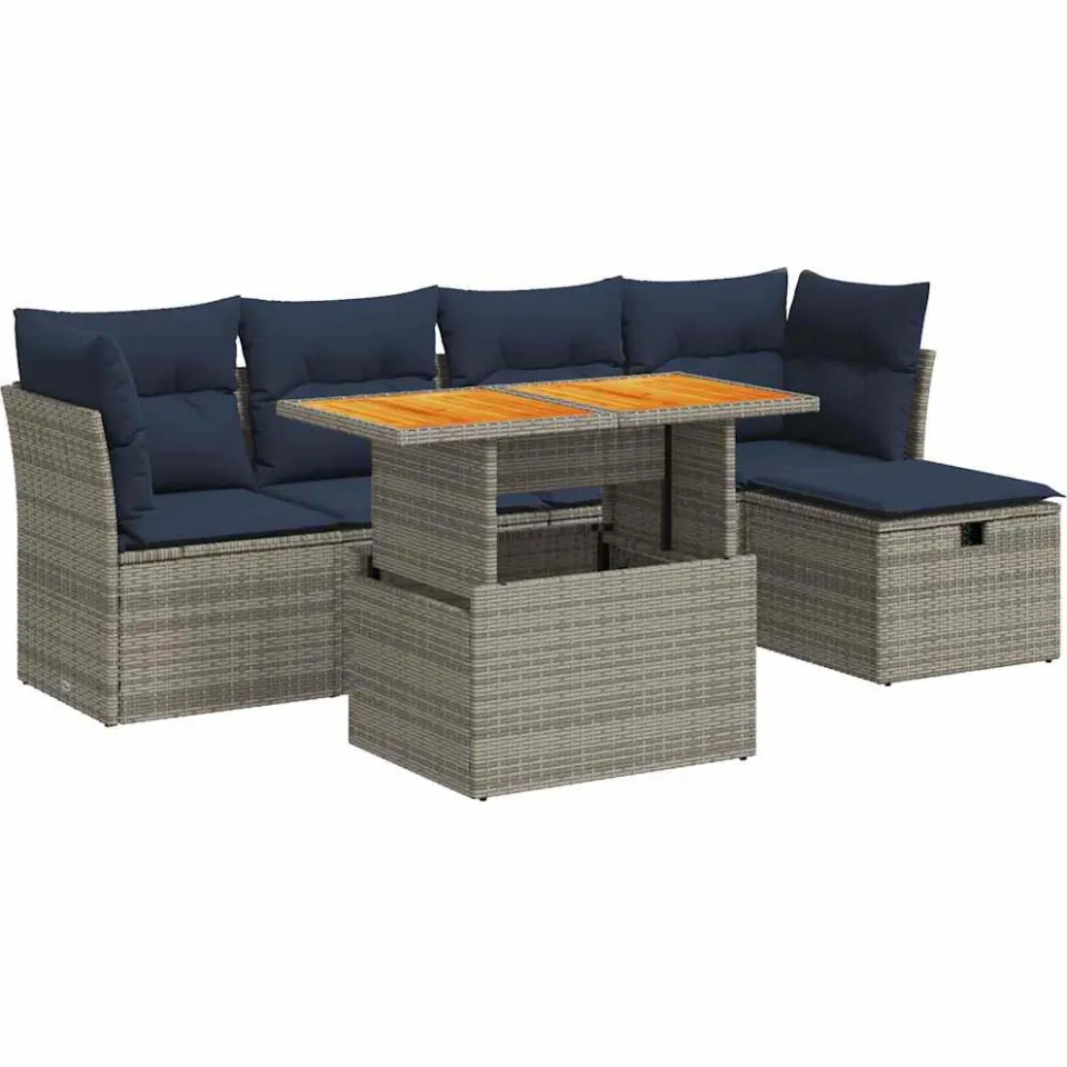 vidaXL 6-delige Loungeset met kussens poly rattan acacia grijs, foto 3