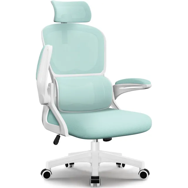 Fukstern Bureaustoel, Ergonomische Bureaustoel met Verstelbare Lendensteun en 2D Hoofdsteun – Bureaustoelen voor Volwassenen – Office Chair 135° Kantelbare Rugleuning – Belastbaar tot 150 kg – Verstelbare Armleuningen – Ademend Mesh – Cyaan